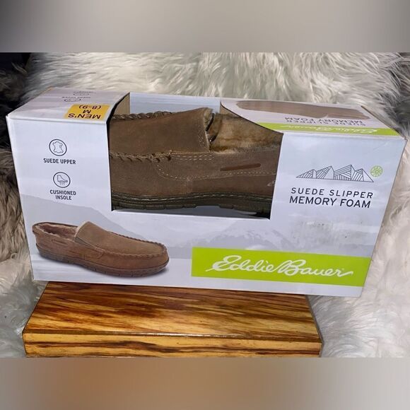 Eddie Bauer Men's West Haven Tan Suede Memory Foam Slippers. Size M 8-9 - Picture 1 of 3